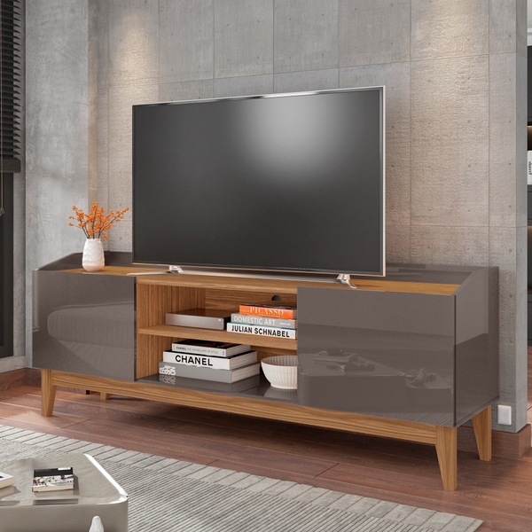 Rack Para Tv Singapura 1.8 Cinza E Noce 2 Portas