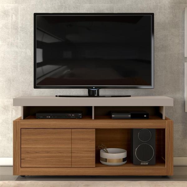 Rack Para Tv Smith Porta Com Friso Decorativo Amarula Carvalho