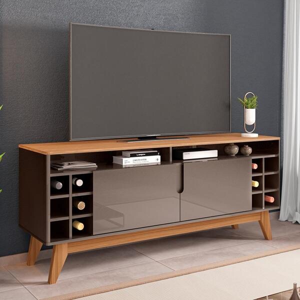 Rack Para Tv Stella 1.3 Cinza E Noce Com Adega