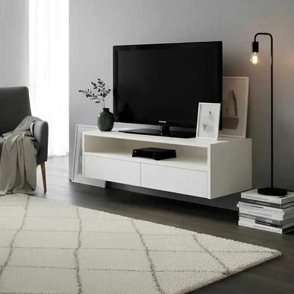 Rack Para Tv Suspenso Bancada Com Nicho E Gaveta Off White La