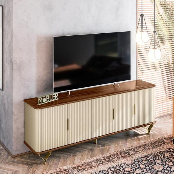 Rack Para Tvs 75 Polegadas Ripado Bran Palisandro Off-white