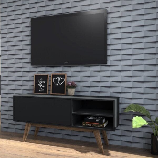 Rack Para Tvs Até 48 Polegadas Retrô 125cm Ra08  Preto