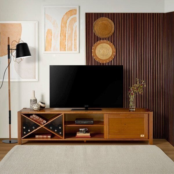 Rack Para Tvs Até 65 Polegadas Madeira Maciça 1 Porta Com Ade