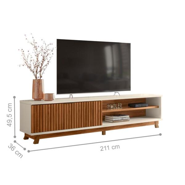 Rack Para Tvs Até 75 Polegadas Ripado Vicente Cinamomo Off-white