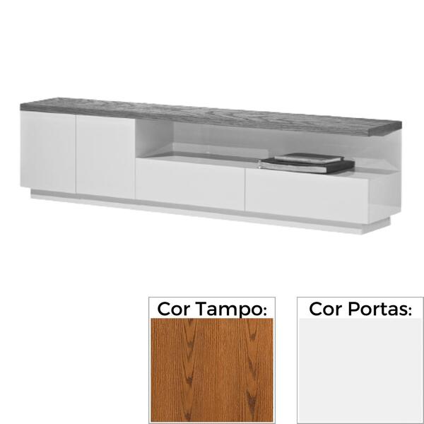 Rack Praga Univ 220 Cm Laca Branca Brilhante Com Carvalho Mel