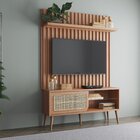 Rack Retrô Com Painel Para Tv 55 Polegadas Ripado Com Led 100