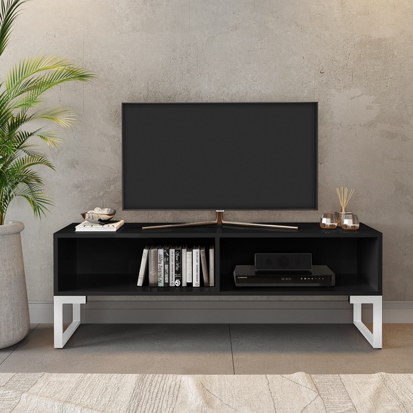 Rack Retro Milão Industrial Nichos Pés De Ferro Branco Preto