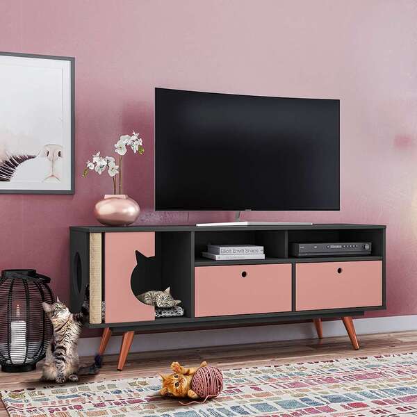 Rack Retrô Pet Angora Grafite E Rose 136 Cm