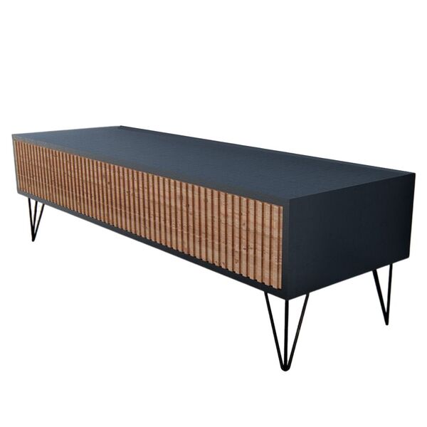 Rack Retrô Ripado Em Pinus Com Preto E Hairpin Legs Mdf Leroy Merlin