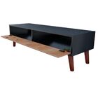 Rack Retrô Ripado Preto com Pinus Mdf E Pés Palito