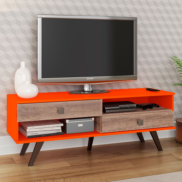 Rack Retrô Rt 3069 2 Gavetas - Movelbento - Laranja / Rustico