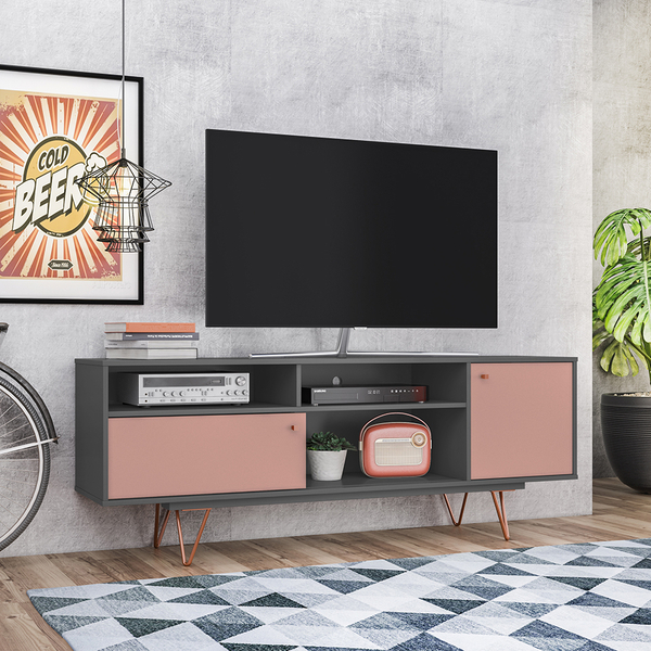Rack Retro Tv 49 Polegadas Metal Paladio Grafito/rose Ac