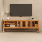 Rack Ripado 145 Cm Madeira Sala Pés Altos Tv 65 Portas Desliz