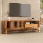 Rack Ripado 145 Cm Madeira Sala Pés Altos Tv 65 Portas Desliz