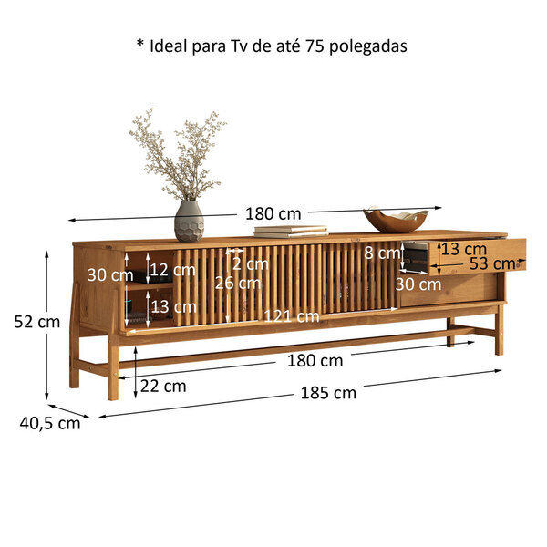 Rack Ripado 180 Cm Madeira Tv 75 2 Portas Correr Freijo Adamo