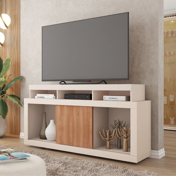 Rack Ripado Para Tv Até 55 Polegadas Frost Off White/freijó