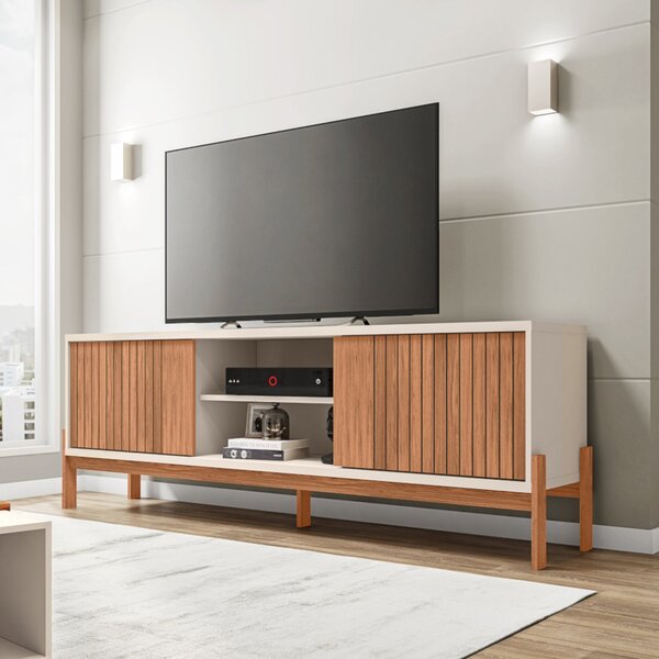 Rack Ripado Para Tv Até 72 Polegadas Portas Frisado Pés Caval