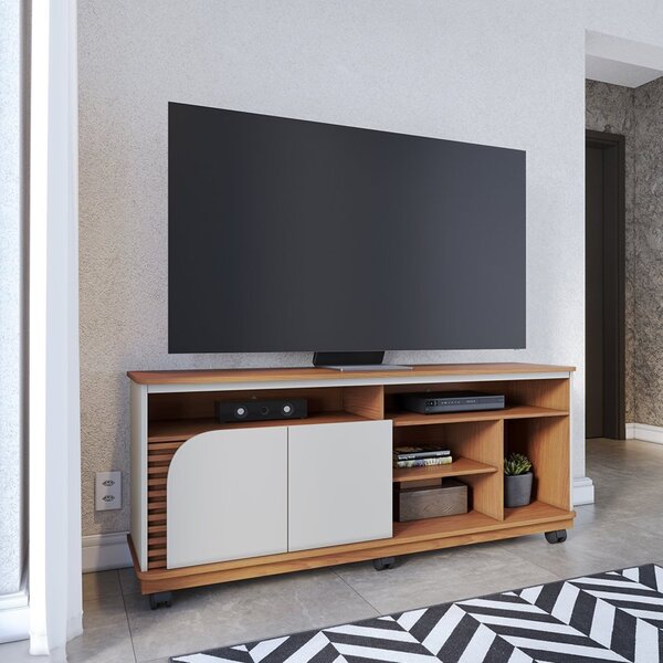 Rack Ripado Para Tv Até  65 Polegadas Com Rodízio 2 Portas Ju