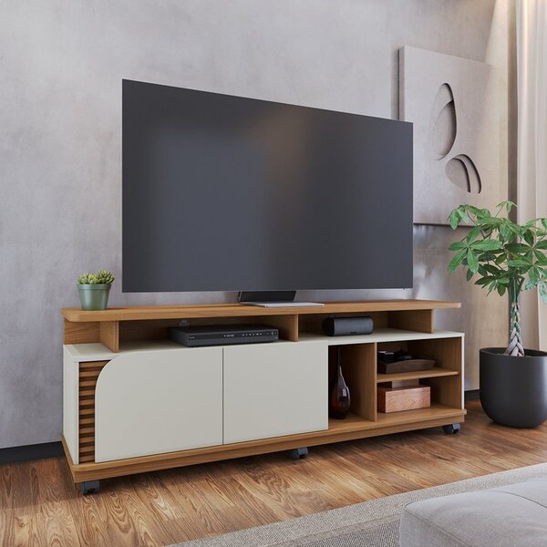 Rack Ripado Para Tv Até  75 Polegadas Com Rodízio 2 Portas Ju