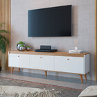 Rack Sala De Estar Branco Retrô Para Tv Até 60 Pol Com Pés Pa