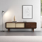 Rack Sala Tv 75 Rattan 2 Portas De Correr Madeira Cor Imbuia