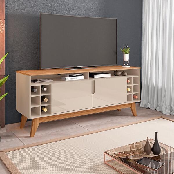 Rack Sala Wine Para Tv Até 55 Polegadas Com Pés Em Madeira