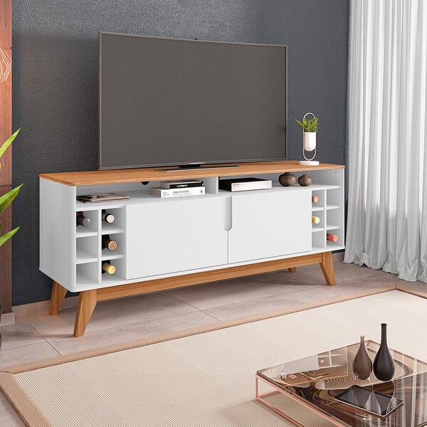 Rack Sala Wine Para Tv Até 55 Polegadas Com Pés Em Madeira