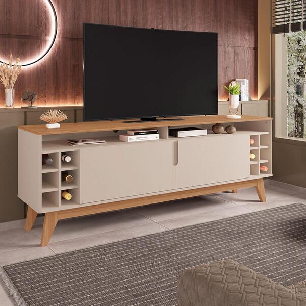 Rack Sala Wine Para Tv Até 60 Polegadas Com Pés Em Madeira