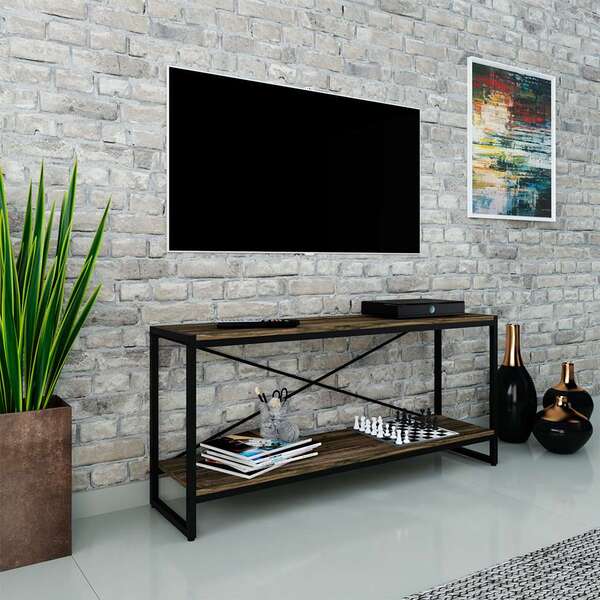Rack Studio Carvalho Dark E Preto 120 Cm