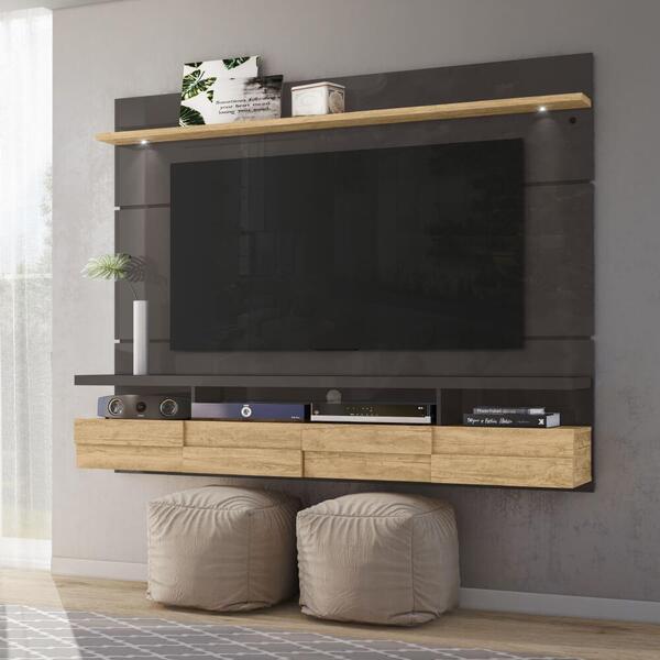 Rack Suspenso Lana Para Tv De Até 60- Titânio/carvalho