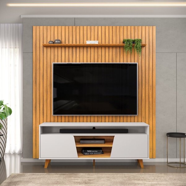 Rack Tampo Chanfrado Lana Com Painel Ripado Para Tv Até 75 Po