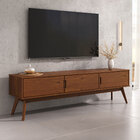 Rack Tv 180 Cm Sala Retrô 75 Madeira 3 Portas Castanho Tivoli