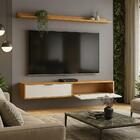 Rack Tv 75 Pol. Suspenso 180cm 2 Portas Lila Branco/cinamomo