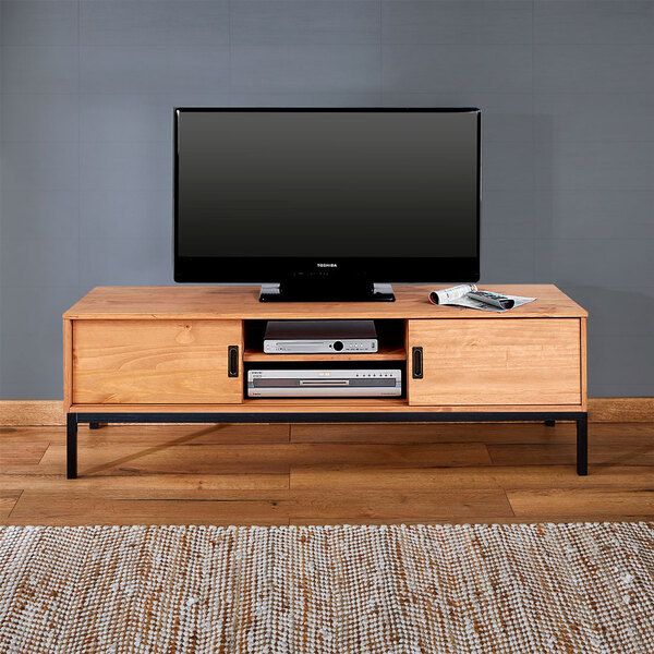 Rack Tv Bancada 55 Polegadas Madeira 2 Portas 3 Prateleiras S