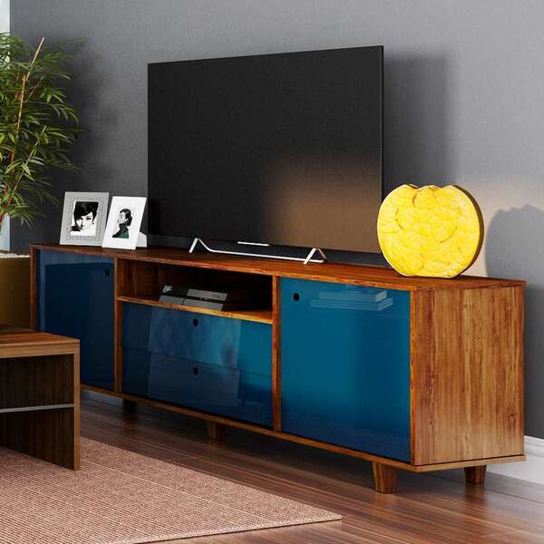 Rack Vintage Madeira E Azul Escuro 180 Cm | Leroy Merlin