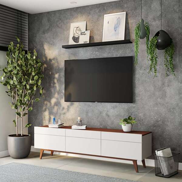 Rack Washington 3 Gv Off White Com Freijó Touch 180 Cm