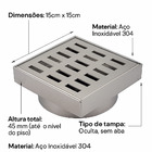Ralo 15x15 Saída Vertical De 100mm Sem Aba Com Grelha Vazada