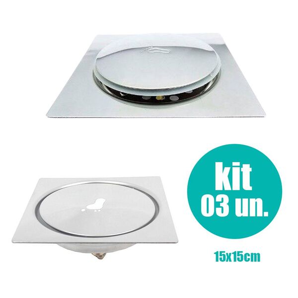 Ralo Click 15x15 Inteligente Pop Up Banho 3 Un. Aço Inox