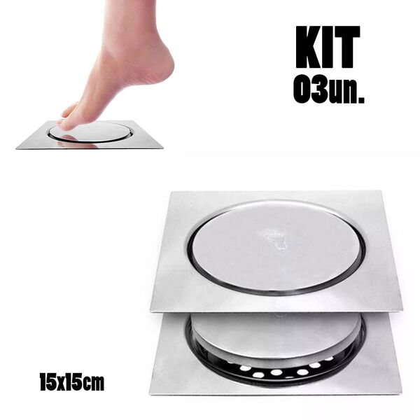 Ralo Click Aço Inox Inteligente Banheiro Pop Up 15x15 03 Un.