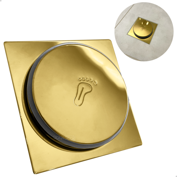 Ralo Click Dourado 10x10 Ralo Inteligente Quadrado 10cm Aço I