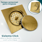 Ralo Click Dourado 15x15 E Valvula Ralo Pia Banheiro 7/8 Aço