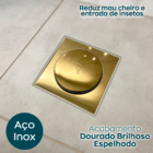 Ralo Click Dourado 15x15 E Valvula Ralo Pia Banheiro 7/8 Aço