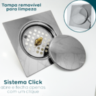 Ralo Click Inteligente Inox 15x15 Quadrado Para Banheiro Lava