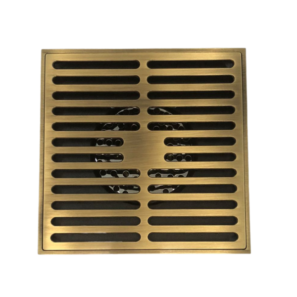 Ralo de chão Vintage Retrô Quadrado Linhas Bronze Antigo 15x1