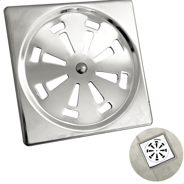 Ralo Grelha Quadrado 10x10 Aço Inox Para Banheiro Escoamento