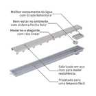 Ralo Linear de Banheiro 10x77,3cm Anti-Inseto e Anti Odor Aço Inox Cromado Retangular Novii