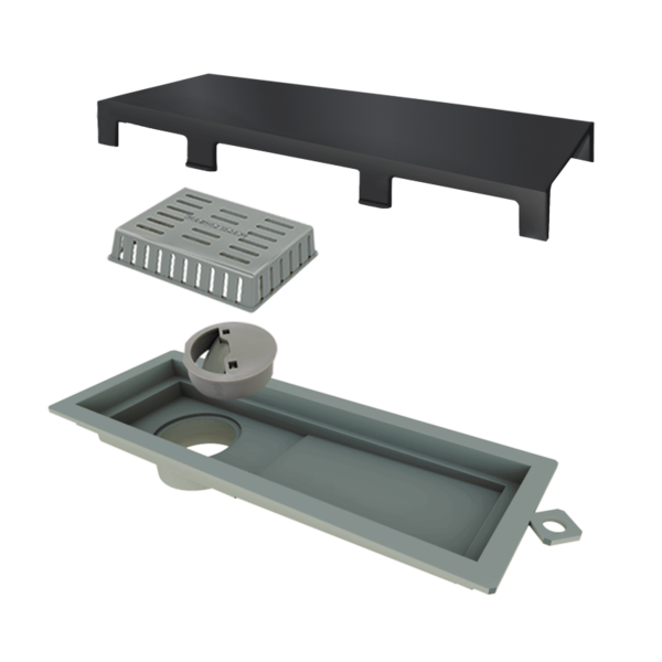 Ralo Linear Elleve Tiny Pvc 25cm Acabamento Inox Black Matte