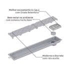 Ralo Linear Oculto de Banheiro 10x52,3cm Anti-Inseto e Anti Odor PVC Cinza Retangular Novii