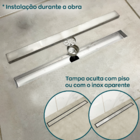 Ralo Linear Oculto Grelha 50cm Banheiro Ralo Invisível Escoam
