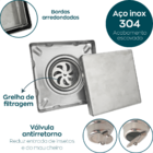 Ralo Oculto Inox 10x10 Tampa Invisivel Quadrado 10cm Aço Inox